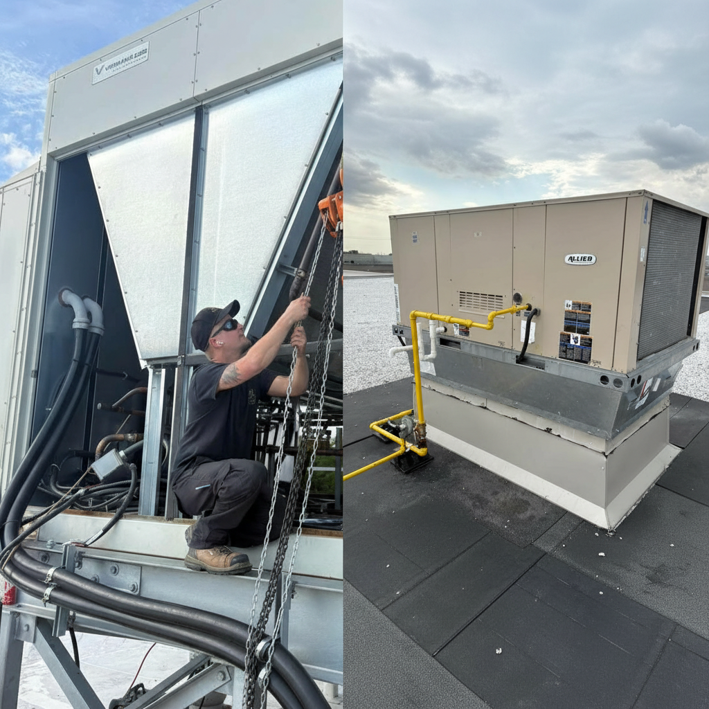 Technicien HVAC commercial sur toit
